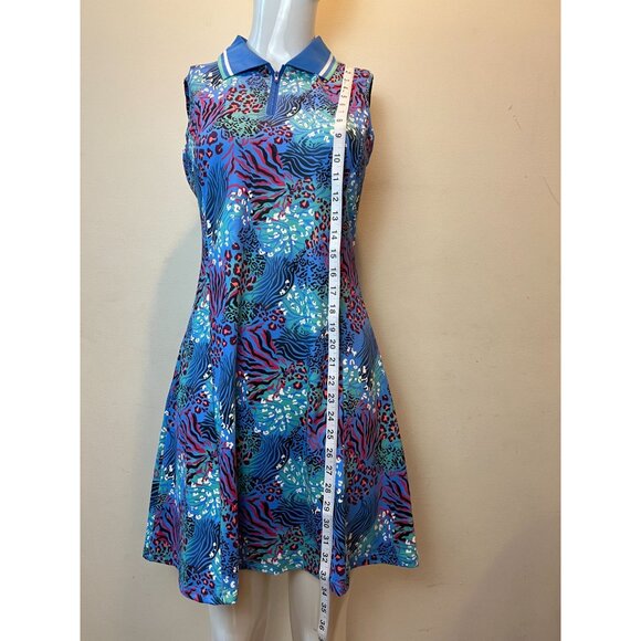 FREEYE Golf Tennis Dresses Sleeveless Inner Shorts ＆ Pockets Leopard Blue Small - Picture 3 of 8